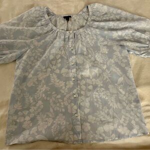 Ann Taylor White and soft blue Floral Blouse